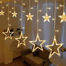 1pc LED Star Curtain String Lights, 8 Multi-Function Lighting Modes, Warm White LED Star Waterfall Lights, Christmas Decoration Lights, Suitable For Wedding, Birthday, Christmas, Valentine's Day, Party Decoration - Star - View 6
