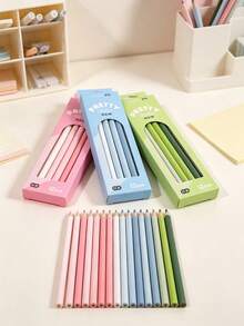 12pcs Macaron Gradient Color HB/2B Pencil Set, 12pcs/Box, Coated Wooden, Smooth Writing, Cute Macaron Color Scheme, Suitable For Students Sketching And Journaling, Back To School Essential Pencil Stationery, New Year Birthday Holiday Party Gift Choice - Multicolor - View 7