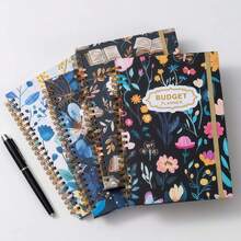 Creative Floral Spiral Bound Budget Planner Notebook With Strap, Customizable Printable Memo Pad - Multicolor - View 1