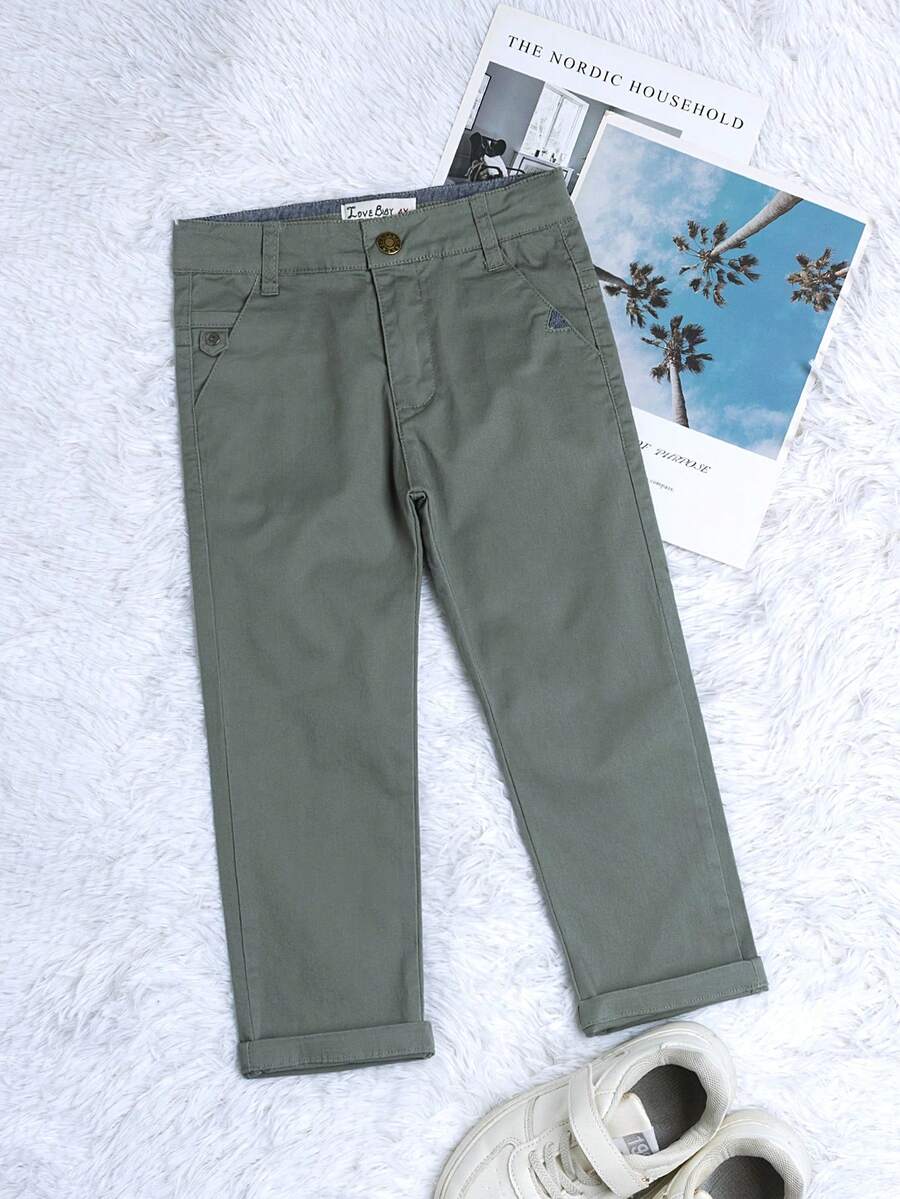 男童梭織字母刺繡休閒長褲