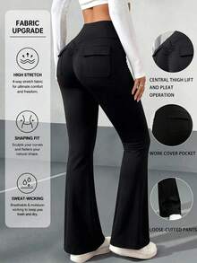 VENORA High Elastic Bootcut Yoga Pants, Back Ruched Pocket Hip Lift Flare Leggings, Slim Fit Daily Workout Bell Bottom Pants,Sportswear,Gym,Fall - Black - View 1