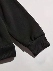 Personalized Customizable Women's Half-Zip Long Sleeve Knit Sweatshirt, Comfortable And Warm Lining, Suitable For Daily Wear And Winter Street Style. Customizable Logo, Photo, Street Style, Can Add Your Logo Or Text, Christmas Pattern, Halloween Pattern, Pet Pattern, Advertising Print, Workwear Logo Or Phone Number Can Be Customized - Black - View 6