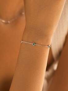 SYMFNY 1pc 925 Silver 5 Colored Synthetic Zirconia Beaded Bracelet - Silver - View 3