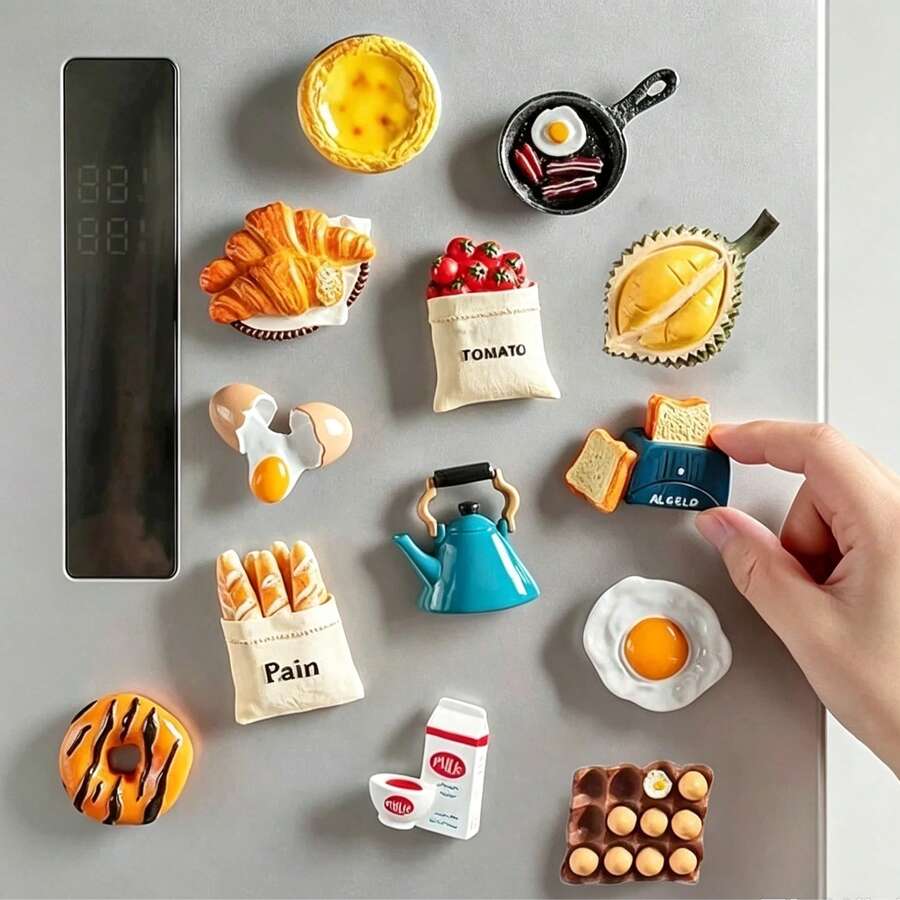 6 件 3D 食物形状冰箱贴，可爱装饰磁铁，个性化冰箱贴，适用于厨房、办公室、白板、洗碗机、厨房装饰、家居装饰、母亲节礼物 - 彩色 - 查看 1