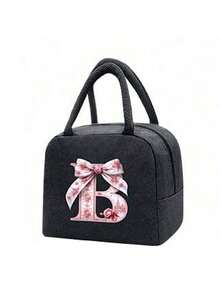 Elegant Pink Bow Pattern Insulated Lunch Bag, Large Capacity Student Lunch Storage Bag, Portable Travel Picnic Bag; Multi-Functional Tote Bag. Black Cutlery Storage Bag. Spring/Summer Essential. Suitable For Office, Outdoor, Vacation, Travel, School. Birthday Gift, Wedding Accessory, Back To School Gift, Mother's Day Gift, Bridesmaid Gift, Easter Gift. Suitable For Family, Friends And Couples - A - View 25
