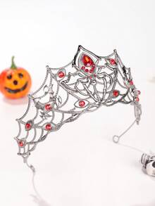 1pc Gothic Red-Eyed Spider Crown, Halloween Ghost Bride Makeup Hair Accessory, Festival Stage Styling Crown - Black Diamond - View 4
