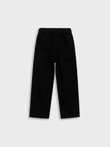2-8years Young Boy Beige Color Simple And Street Wide Leg Jeans, Versatile Adjustable Elastic Waist, Loose Fit, Wide Leg Denim Pants, Suitable For All Seasons - Black - View 11