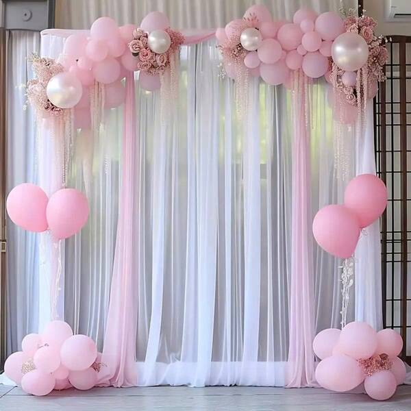 1pc White Chiffon Backdrop Curtain, Suitable For Party, Wedding, Transparent Background, Bridal Shower, Birthday Party, Party Photo Decoration, Home Decor, Multi-Purpose Occasion Decoration
