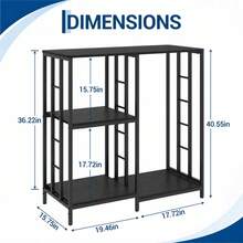 4-Tier Baker's Rack With Mini Fridge Stand - Coffee Bar & Microwave Stand - Heavy-Duty Metal & Wood Kitchen Storage Shelf, Freestanding Kitchen Station - Black - View 2