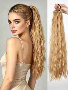 24 Inch Curly Ponytail Hair Extension, Natural Wavy Elastic Hairband, Suitable For Women's Daily Wear - Honey Flax Gold - View 15