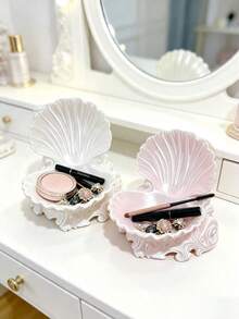 Shell Shaped Jewelry Storage Tray, Decorative Shell Ring Earring Bracelet Holder, Vanity Tabletop Organizer Box, Women Home Decor Gift - Multicolor - View 4