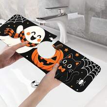 1pc Halloween Ghost Pumpkin Black Cat Pattern Sink Faucet Absorbent Mat, Drainage Mat, Suitable For Kitchen, Bathroom Sink, Countertop, Drainage Mat, Diatomaceous Earth Material, Trimmable, Quick-Drying Mat - Multicolor - View 10