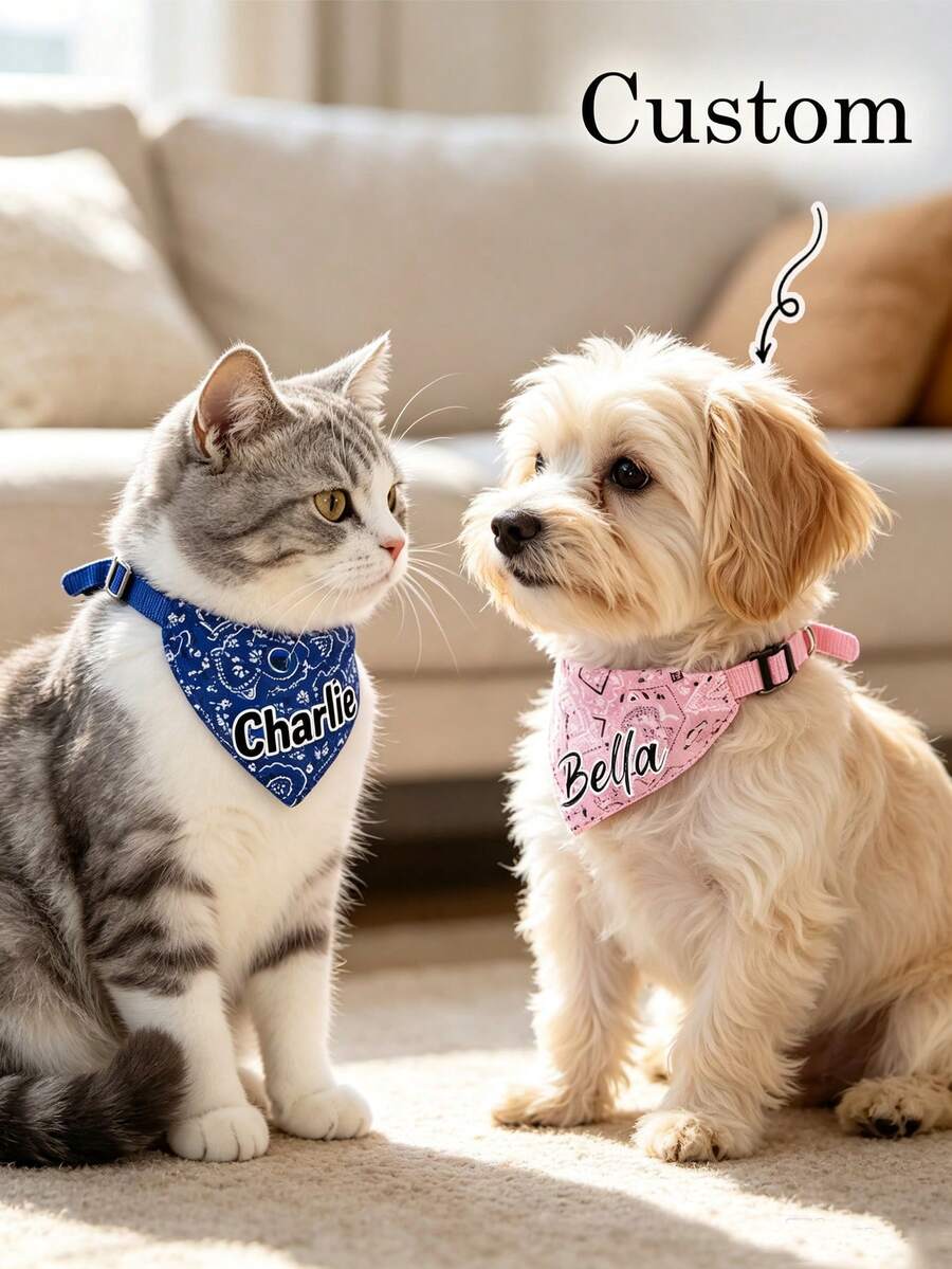 M Size Personalized Printed Dog Scarf, Customized Pet Collar, Adjustable Pet Collar, Small Dog Drool Bib Style Necklace