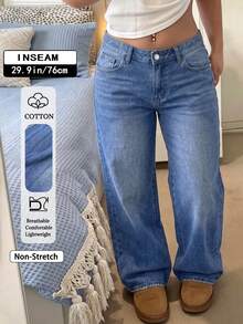 GILIPUR New Y2K Women's Jeans, Low Waist Blue Vintage Loose Straight Leg Pants, Casual Versatile Bottoms, Street Style - Blue - View 2