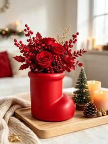1PCXmas Boot‑Style Decor Vase, Holiday Party Table Ornament, Festive Gathering Desktop Display Piece, Christmas Theme Home Party Decoration, Creative Seasonal Decor Accessory - A - View 6
