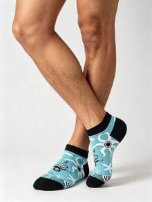 1 Pair Men's Fun Octopus & Starfish Print Low-Cut Socks, Soft & Breathable Ocean Series Invisible Socks, Suitable For Running & Daily Wear - Multicolor - View 5