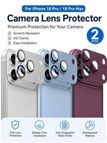 2PCSCamera Lens Protector Film Compatible With IPhone 18 Pro Max/18 Pro, Matte Tempered Glass Lens Cover, Anti-Scratch HD Protection Phone Accessories (Blue/Red/Silve) - Red - View 1