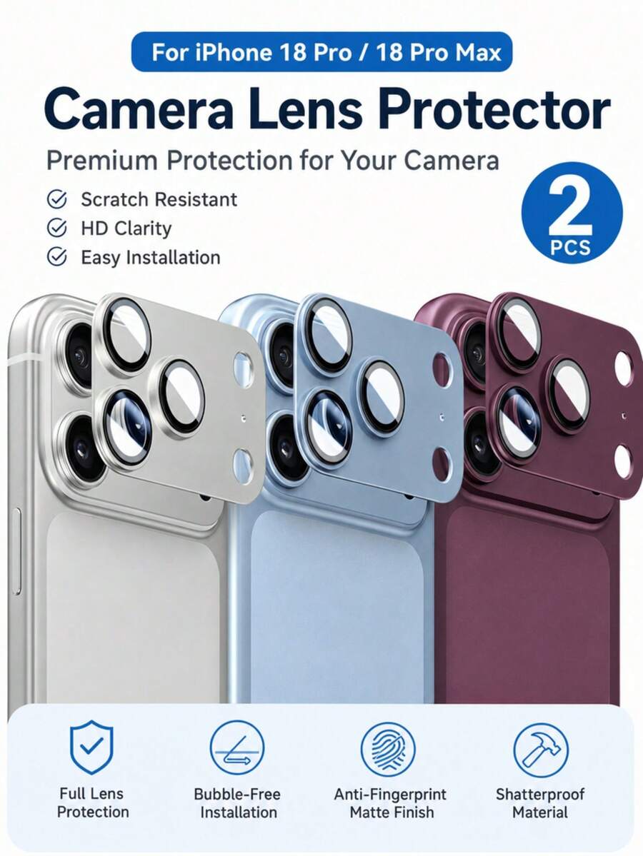 2PCSCamera Lens Protector Film Compatible With IPhone 18 Pro Max/18 Pro, Matte Tempered Glass Lens Cover, Anti-Scratch HD Protection Phone Accessories (Blue/Red/Silve) - Red - View 1