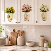 Vintage Floral Vase Cabinet Stickers, Elegant Flower Wall Decals, Removable, Suitable For Kitchen Cabinets, Furniture And Farmhouse Style Home Decor - Vase Wall Sticker - View 2