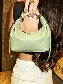 Dedoo European And American Fashion Lychee Texture Solid Color Metal Ring Luxury Handbag - Green - View 3