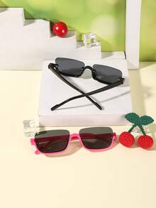 1set 2PCS Kids 9‑14Y Half‑Frame Rectangular Two‑Color Set Skin‑Friendly PC Cool Stylish Fashion Glasses For Holiday Party Activities - Multicolor - View 5