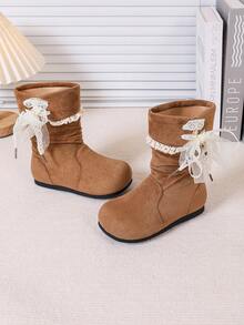 Mid-Calf Flat Boots For Girls, Fashionable Mid-Calf Boots - Brown - View 3