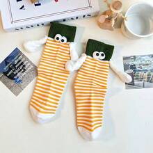 1 Pair Funny 3D Holding Hands Mid-Calf Socks, Novel Striped Socks With Plush Big Eyes And Soft Hand Decoration, Suitable For Couples, Family Gatherings, Party Gifts, Daily Home Couple Outfits - Multicolor - View 8