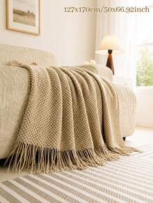 1PC Customizable Embroidered Tassel Knit Throw, Custom Text & Important Date Embroidery Available In 6 Colors,For Relaxing Home Rest & Household Space Layout, Great For Family Members, Meaningful Holiday Celebration Gift Selection - Multicolor - View 9