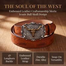 1pc Men's Casual PU Leather Belt, All Season, Western Cowboy Vintage Carved Print Design - Multicolor - View 3
