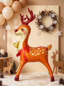 1pc Cartoon Bell Christmas Reindeer Foil Balloon, Suitable For Christmas Theme Party Decoration Props, Holiday Atmosphere Decor Supplies - View 1