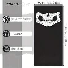 Halloween Skeleton Costume Set, Skull Print Neck Gaiter Face Mask & Half‑Finger Bone Gloves, Cosplay Party Dress‑Up Outfit Accessories For Men Women - Black and White - View 7