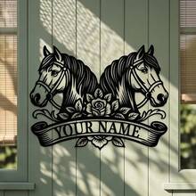 2D مسطح، 1 قطعة لافتة إسطبل مخصصة، ديكور حائط معدني على شكل حصان، ديكور شخصي، لافتة مزرعة خارجية، هدية ذكرى سنوية أو هدية منزل جديد، ديكور مزرعة، ديكور حائط داخلي وخارجي - الأسود - مشاهدة 6