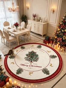 1pc White Christmas Tree Round Rug, Autumn/Winter Carpet, Decorative Rug, Bedroom Decor, Home Decor, Living Room Rug, Outdoor Rug, Washable Carpet, Christmas Gift - Multicolor - View 2