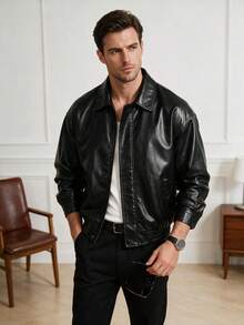 Men's Autumn New Fashion Casual Loose Drop Shoulder Lapel Jacket - Black - View 2