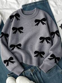 1pc Tween Girls Versatile Fashion Casual Cute Sweater, Autumn/Winter - Grey - View 2