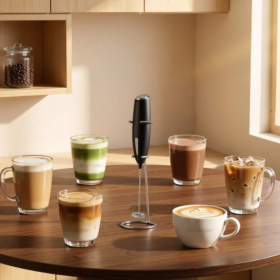 Lalayuan 1pc Mini Electric Handheld Milk Frother With Base, Suitable For Coffee, Matcha, Protein Powder - View 1