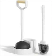 1-Piece Plastic 2-In-1 Toilet Brush And Plunger Set With Holder For Cleaning And Unclogging - White - View 8