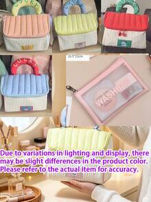 1pc Cute Ins Handbag Type Cosmetic Pouch With Lucky Letter Handle Double Zipper Large Capacity Portable Travel Makeup Storage Bag For Daily Use Vacation Back To School Spring Summer Makeup Storage Bag, Bridesmaid Souvenir, Opening School Season Gift - Multicolor - View 10