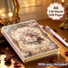 1pc/2pcs,220pages,European Antique Frame Vintage Distressed-Style Notebook-Includes Pen,Portable Pocket Notebook, Back To School,Travel Journal, Lined Notebook,Office Use, Stationery, Office Supplies, Creative Gift - A6 - View 13