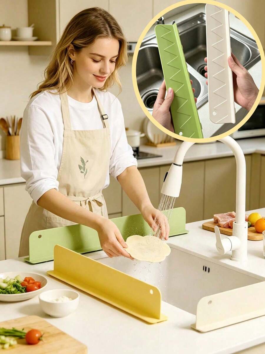 1pcModern Sink Splash Guard Seamless Easy Clean Water Stopper For Families Rubber Protective Guard Divider For Washing Vegetables Sink Edge Splash Barrier Kitchen Sink Organizers Kitchen Accessories