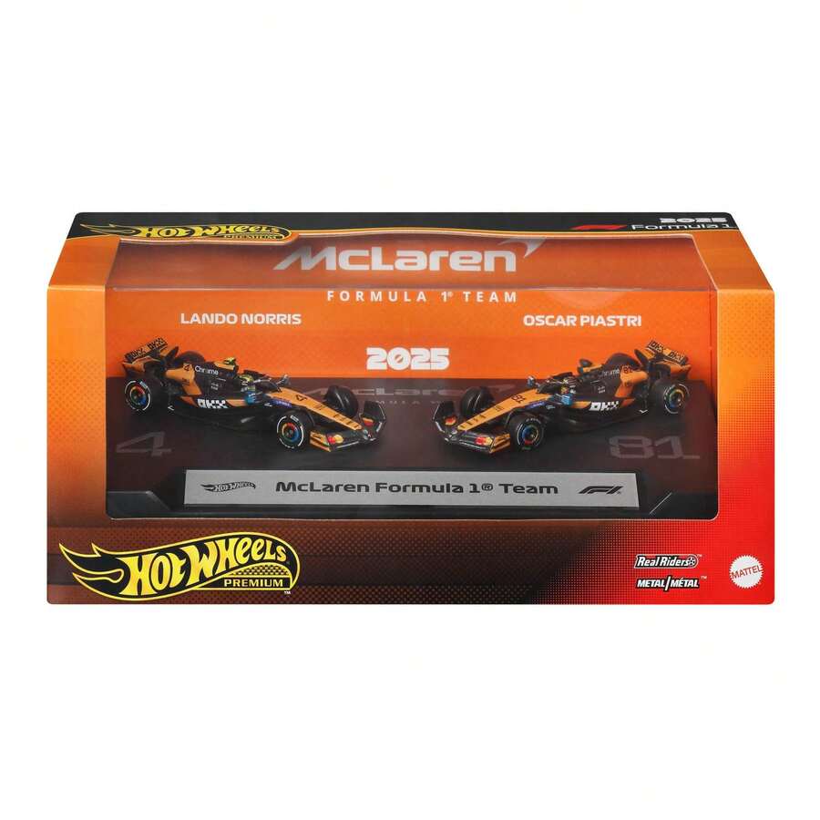 Hot Wheels Premium F1 玩具車 2入組，1:64 比例壓鑄 McLaren F1 賽車套組，包含 #81 Oscar Piastri 與 #4 Lando Norris