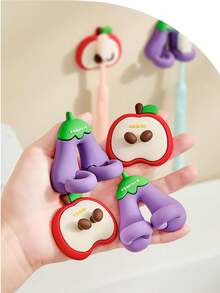 1pc Fruit & Vegetable Shaped Toothbrush Holder, Bathroom No-Drill Multi-Function Storage Rack - Multicolor - View 7