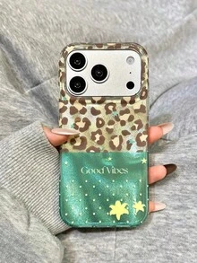 Fashionable New 3D Glitter Polka Dot Leopard Print Green Hibiscus Flower Phone Case Compatible With Apple 17 Pro Max 16 New 15 Pro Women's 14 PM Full Coverage Protective Shell - Multicolor - View 2
