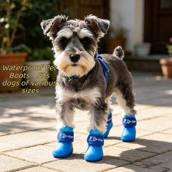 4pcs Dog Shoes Pet Rain Boots Waterproof Non-Slip Dirt-Resistant Wear-Resistant Easy To Clean Pet Shoes Dog Shoes