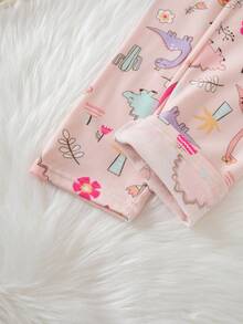 Young Girl 2pcs/Set Girls' Loungewear Long Sleeve Top And Pants Pajama Set, Thermal Lined Thick Style, Spring/Autumn/Winter, Versatile Base Layer, Fits 4-12 Years Old - Multicolor - View 11