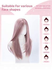 alicegarden 26 Inch Front Lace Wig, Natural Straight Hair, Stunning Rusty Rose Color, Middle Part Design, Suitable For Women's Daily, Party, Cosplay Use, Natural And Durable Wig Gift, Halloween - Rusty Rose - View 2