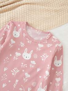 Young Girl 2pcs/Set Girls Pajama Set Long Sleeve Top And Pants Thermal Lined Thick Style Spring Autumn Winter Base Layer Versatile Clothing 4-12 Years Old - Multicolor - View 4