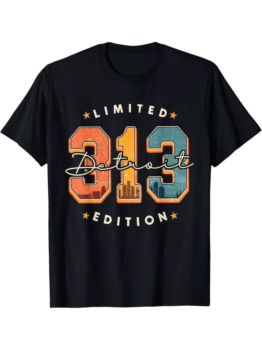 Retro Vintage Detroit Skyline 313 Area Code T-Shirt - For Men & Women - 款式 - 查看 1