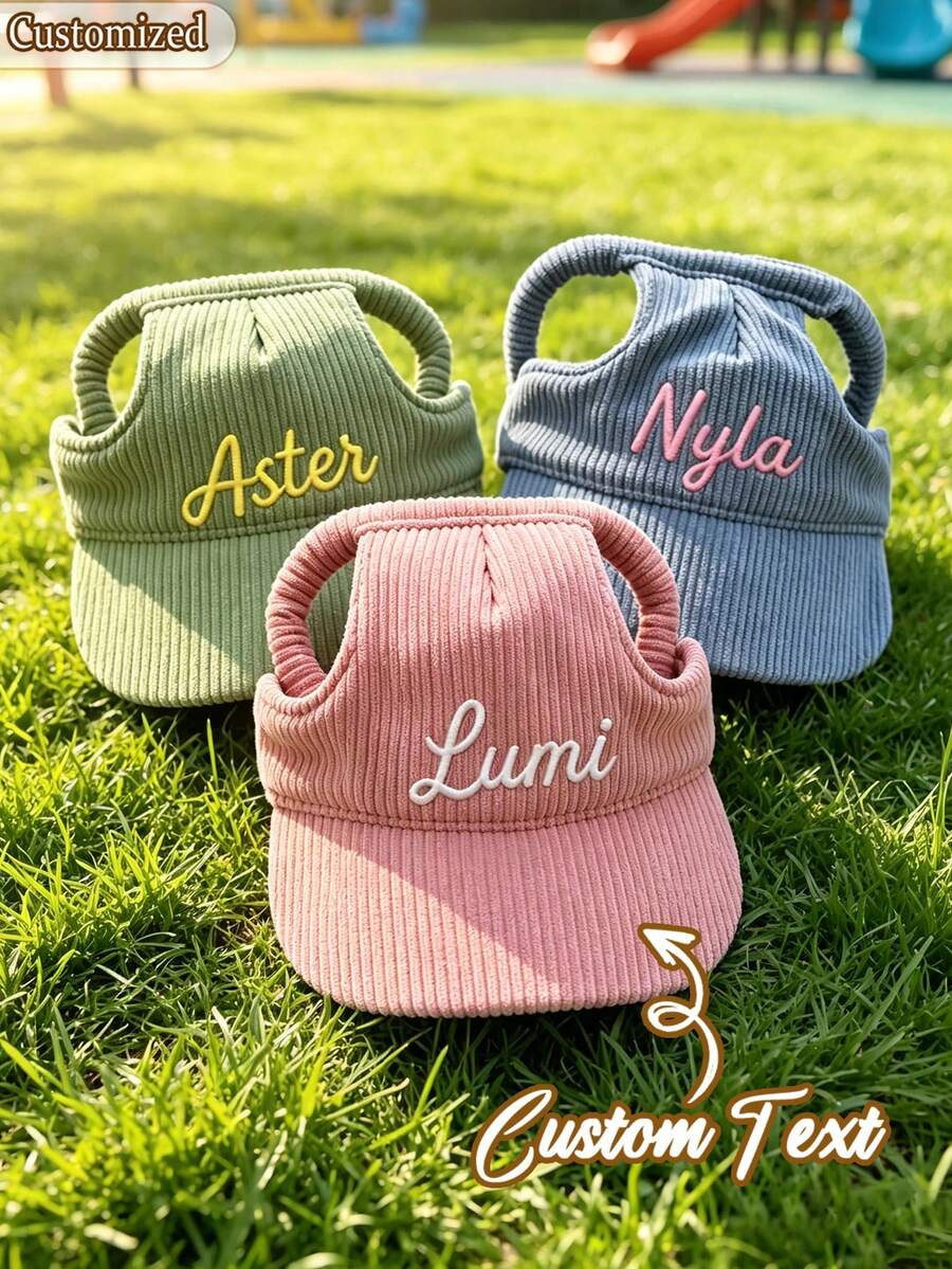 Customized Dog Hat With Ear Holes, Dog Summer Ear-Hole Sun Protection Hat,Adjustable Dog Sun Hat,Personalized Corduroy Pet Baseball Cap, Sun Hat Suitable For Small, Medium And Large Dogs, Puppy Gift - Multicolor - View 1
