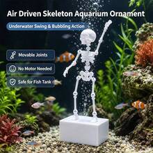 Movable Skeleton Aquarium Decoration, Glowing Fish Tank Bubble Decor, Bubble-Driven Swinging Skeleton Ornament, Fun Landscape Decoration, Suitable For Freshwater And Saltwater Aquariums - A - View 5